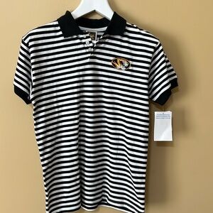 MIZZOU black / white striped polo with Tiger insignia. Youth large. NWT